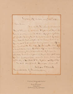 LORD NELSON ON BOARD THE VICTORY: Autographed letter sheet [1 page] dated "Victory at Toulon Aug 't 22nd: 1803" and signed "Nelson & Bronte", addressed to the Marchioness of Buckingham informing her "with the sincerest sorrow" that her godson, Lt. Salter 