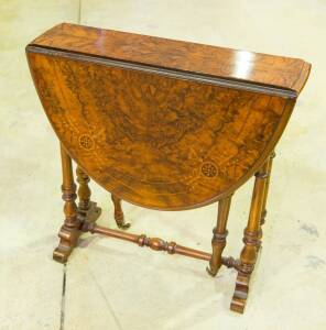 A small Victorian marquetry inlaid burr walnut Sutherland table54cm high, 70cm wide, 53cm deep