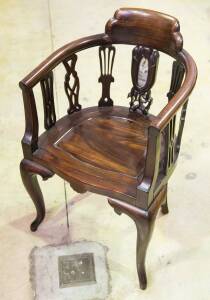 A Chinese marble inset rosewood elbow chair, 20th century