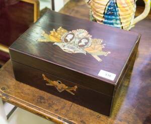 Crimean War interest: inlaid box with portraits of Queen Victoria & Napoleon III of France, circa 1850s. 12cm high, 30cm wide, 22cm deep