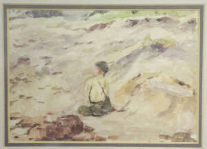 FREDERICK GEORGE REYNOLDS: Boy on Beach, watercolour, signed lower right, 12 x 17 cm