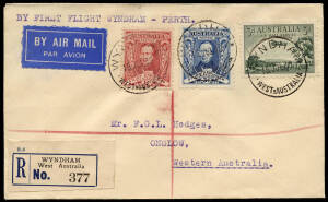 AUSTRALIA: Aerophilately & Flight Covers: 14-20 July 1930 (AAMC.165a) Wyndham - Onslow, registered cover flown by Western Australia Airways on the extension to Wyndham, of their Perth - Derby route. The pilot was Norman Brearley. Cat.$100+.