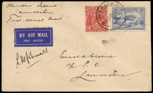 AUSTRALIA: Aerophilately & Flight Covers: 1 May 1931 (AAMC.198) Melbourne - Hobart flown cover with large violet circular cachet.