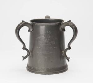 ROWING TROPHIES: 1879 trophy engraved "1st prize, Open Boat Race, Wellington Regatta, Won by the Crew of the ship Otaki"; plus a 3-handled beer mug engraved "H.B.Trial Eights, Dead Heat, 1898".