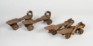 SKATES: Two pairs of antique roller skates; and two pairs of antique ice skates. Poor/G condition.