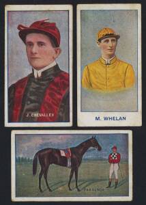 SPORTS CARDS, noted Sniders & Abrahams "Australian Racehorses" 1906 (21) & 1907 (27); "Australian Jockeys" 1907 (39) & 1908 (11); 1906 Wills "Melbourne Cup Winners (16); 1907 Wills "Prominent Australian & English Cricketers" (46); other cards (6). Fair/VG