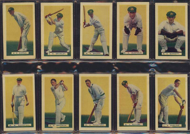 1932 Hoadleys Chocolates "Empire Games and Test Teams", complete set [50], noted Don Bradman, Douglas Jardine & Jack Metcalfe. G/VG.