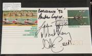 AUSTRALIAN OLYMPIC & COMMONWEALTH GAMES: Signed FDCs & Envelopes in 3 albums, noted Oarsome Foursome, Tim Forsyth, Merv Lincoln, Robert de Castella, Nicole Stevenson, Michelle Tims, Lisa Curry, Jacqui Cooper, Tracey Wickham. Some duplication. - 3