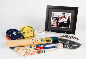 SIGNED ITEMS, noted photograph signed by Lenny Hayes & Nick Dal Santo; cricket bat signed & endorsed by Alan Border; mini-bat signed by Keiren Perkins; other signed items (12).