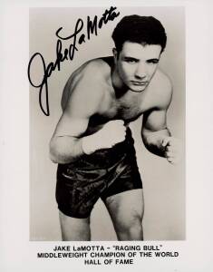 SIGNED PHOTOS, noted Jake La Motta, Willie Pep (signed photo & card), Joey Maxim, Carmen Basilio.