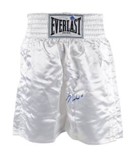 MUHAMMAD ALI, signature on pair of 'Everlast' boxing shorts. With 'Online Authentics' No. OA-8090171.