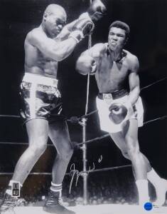 MUHAMMAD ALI, signed photograph from the Muhammad Ali vs Doug Jones fight, March 13th 1963, size 40x51cm. With 'Online Authentics' No.OA-8090292.