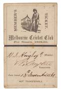 MELBOURNE CRICKET CLUB: 1868-69 Member's Season Ticket, blue leather covers with gilt "M.C.C. 1868-69." on front & reverse. G/VG. - 2