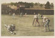 CRICKET ENGRAVINGS, 1873-86, "The All England Eleven v Eighteen of Victoria"; "Practising for the All England Match"; "The Metropolitan Cricket Grounds" & "International Cricket Match on the Ground of the Germantown Club". All framed, various sizes. - 2