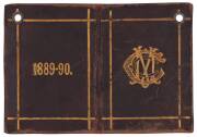MELBOURNE CRICKET CLUB: 1889-90 Member's Season Ticket, brown leather covers with gilt MCC logo on front, and "1889-90." on reverse. No.303 H.J.Cohen, dux of Scotch College. Fair/G.