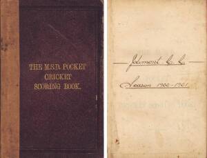 JOLIMONT CRICKET CLUB: Group including Scoring Book with scores for Jolimont's matches in 1900-01; Member's Season Ticket for 1901-2; 1898 Grand Concert programme; 1897-98 team photograph; 1899 Victoria 1d Postal Card used from Fitzroy CC to Jolimont CC; 