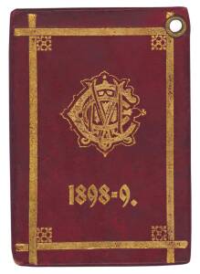 MELBOURNE CRICKET CLUB: 1898-99 Member's Season Ticket, maroon leather cover with gilt MCC logo & "1898=9" on front. No.3294 C.G.Boden. G/VG. Together with a photograph of C.G.Boden in his batting stance at the MCG.