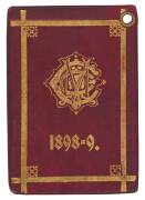 MELBOURNE CRICKET CLUB: 1898-99 Member's Season Ticket, maroon leather cover with gilt MCC logo & "1898=9" on front. No.3294 C.G.Boden. G/VG. Together with a photograph of C.G.Boden in his batting stance at the MCG.