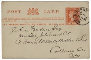 1899 (Feb 1) Victoria 1d Postal Card fine used from Fitzroy Cricket Club to Jolimont Cricket Club, confirming forthcoming match.