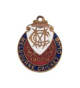 MELBOURNE CRICKET CLUB, 1907-8 membership badge, made by Bridgland & King, No.1670. Some enamel loss at top.