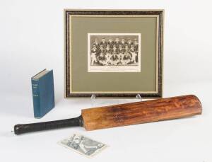 1926 AUSTRALIAN TEAM: Group with full size "Gunn & Moore" Cricket Bat signed on reverse by Australian team with 10 faded signatures; framed picture of Australian team; books "Collins's Men" by Gilligan & "All About the Australians".