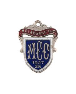 MELBOURNE CRICKET CLUB, 1927-28 membership badge, made by Bentley, No.1188, enamel on polished white metal.