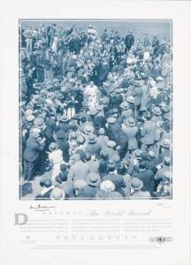 DON BRADMAN: "Bradman - The World Record", display comprising picture of Bradman leaving the field after his world record 334 in the 1930 Headingly Test, signed by Bradman at lower left, limited edition 802/1000, window mounted, framed & glazed, overall 4