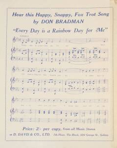 DON BRADMAN: 6-page song sheet for "You're The One, featured by Gloria Swanson", with on back page "Hear this Happy, Snappy, Fox Trot song by DON BRADMAN - Every Day is a Rainbow Day for Me". Good condition.