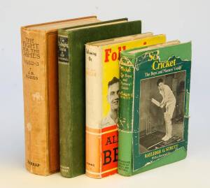 SIGNED CRICKET BOOKS, noted "The Fight for the Ashes 1932-33" signed by J.B.Hobbs & endorsed to Bill Ferguson; "The Challenging Tests" signed by Ray Lindwall; "Following On" signed by Alec & Eric Bedser.