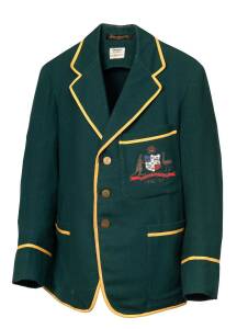 DON BRADMAN'S 1936-37 AUSTRALIAN TEST BLAZER, from his first series as Australian captain, green wool with embroidered Australian Coat-of-Arms & "1936-37" on pocket, with Farmer's Sydney label endorsed D.G.Bradman.