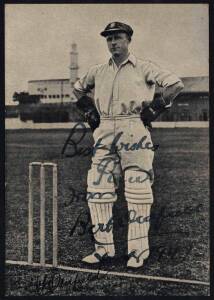 BERT OLDFIELD, nice signature on postcard dated 1947. [Bert Oldfield played 54 Tests 1920-37, then ran a sports store in Sydney].