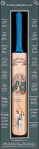 DON BRADMAN, nice signature on full size Cricket Bat decorated with two hand-painted portraits of Don Bradman, window mounted with the Don's records printed on mount, in attractive display case, overall 34x109cm.