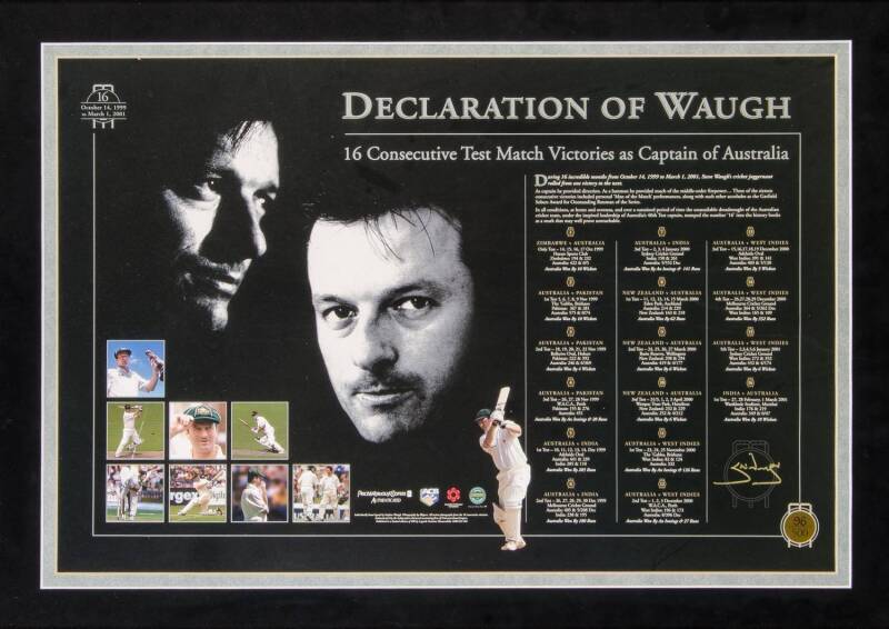 Waught STEVE WAUGH, lithographed prints Declaration of Waugh, 16 Consecutive ...