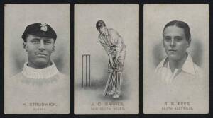 1911 Wills "Australian & English Cricketers" [58/59] + 87 spares; plus two other cricket cards. Fair/VG.