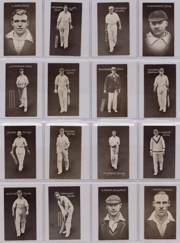 1928 Australian (Giant Brand) Licorice "English Cricketers" (Blue Back), complete set [24], including J.B.Hobbs, D.R.Jardine & H.Sutcliffe. VG. Wonderful condition.  