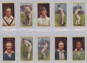 1928-34 cricket cards in album, noted Wills "Cricketers 1928" [50] & "Cricketers, 2nd Series" [50]; Players "Cricketers 1930" [50] & "Cricketers 1934" [50]; 1932 Amalgamated Press "Australian & English Cricket Stars" [32]; Godfrey Phillips "Test Cricketer