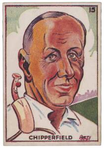 1938 Sweetacres "Cricket Caricatures", complete set [24], noted Don Bradman, Lindsay Hassett, Walter Hammond & Joe Hardstaff. Mainly G/VG (a couple may be trimmed). Scarce.  