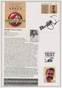 CRICKET AUTOGRAPHS: Collection well presented on pages, comprising 127 signed items, noted Doug Walters, Richard Hadlee, Ian Botham, Merv Hughes, David Boon, Geoff Marsh, Colin Cowdrey, Curtly Ambrose. Plus 9 signed mini-bats.  - 2