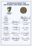 2005 AUSTRALIAN TEAM, official team sheet for ODI Series v West Indies & Pakistan, with 14 signatures including Ricky Ponting, Adam Gilchrist & Michael Clarke.