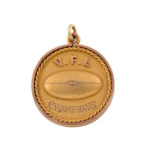 1924 HOBART CARNIVAL - VICTORIA CHAMPIONS MEDAL, gold medal with "V.F.L." over football, with "CHAMPIONS" engraved below, and engraved on reverse "Hobart, G.Collins, Carnival, 1924".  [Goldie Collins played 64 games for Fitzroy 1922-28. In his debut year 