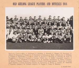 GEELONG: Display with programme for 1948 Past Players' Match, window mounted with photograph showing both teams, overall 35x55cm.