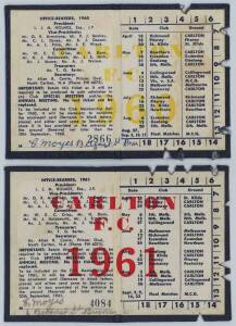 CARLTON: Member's Season Tickets for 1960, 1961, 1962, 1963, 1964, 1965, 1966 & 1967, each with fixture list & hole punched for each game attended. Good condition.