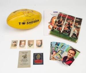 BALANCE OF COLLECTION, noted "Mobil Football Photos 1964" [39/40 + 47 spares]; 1958 Atlantic "Victorian League Stars" (36); 1964 Melbourne scholar's season ticket (Premiership Year); signed "T.W.Sherrin" football including Kevin Sheedy; magazines (2).