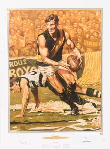 ROYCE HART (Richmond): "Australian Sports Legends - Royce Hart" print by Jamie Cooper, signed by Royce Hart and the artist, limited edition 418/500, framed & glazed, overall 78x103cm. [Proceeds to Kids Under Cover].