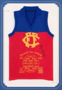 FITZROY/BRISBANE LIONS: Fitzroy Team of the Century jumper signed by captain Kevin Murray, window mounted, framed & glazed, overall 77x108cm. [Proceeds to Kids Under Cover].