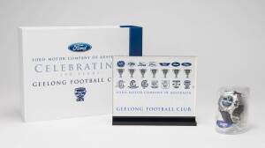 GEELONG: "Geelong 2007 Premiers" watch; plus Desk plaque "Ford Motor Company of Australia, Celebrating 150 Years, Geelong Football Club", in original presentation box.