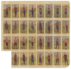 1904 Sniders & Abrahams "Australian Footballers", Series A - without framelines, printer's proof, an uncut block of 31. Some faults, though sensational piece.