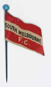 1908 Wills "Football Flags Shaped with Pin" [1/27] - South Melbourne ("Capstan" on reverse). G/VG.