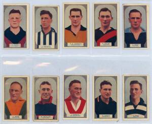 1932-35 football cards in album, noted Godfrey Phillips 1932 [15/50] & 1933 [48/50]; Hoadleys 1933 [89/100], 1934 [13/100] & 1935 [11/100]; Wills "Footballers 1933" large size [145/200]; Carreras "Personality Series - Footballers" [56/72]. Fair/VG.