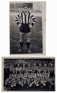 COLLINGWOOD: c1945-51 Chas Boyles "Victorian Footballers Postcards" (9) including Lou Richards; plus "Team Postcards" with 1948 Collingwood. Fair/VG.